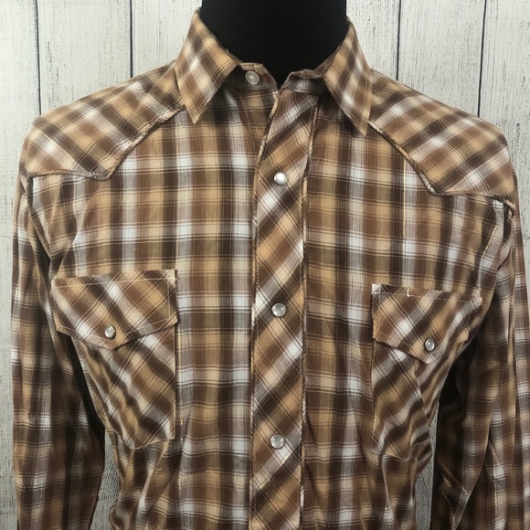 Roper Other - Roper XL Brown Tan Plaid Pearl Snap Western Shirt
